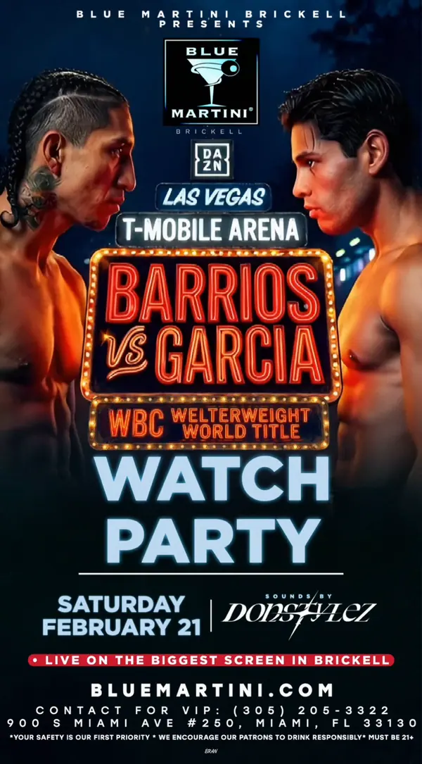 Barrios vs Garcia — Motion flyer video still designed by Bran Visuals for Blue Martini Brickell
