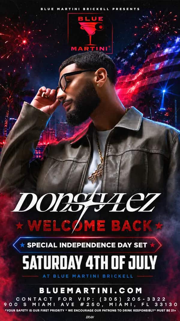 Don Stylez — Welcome Back — Story size artwork designed by Bran Visuals for Blue Martini Brickell
