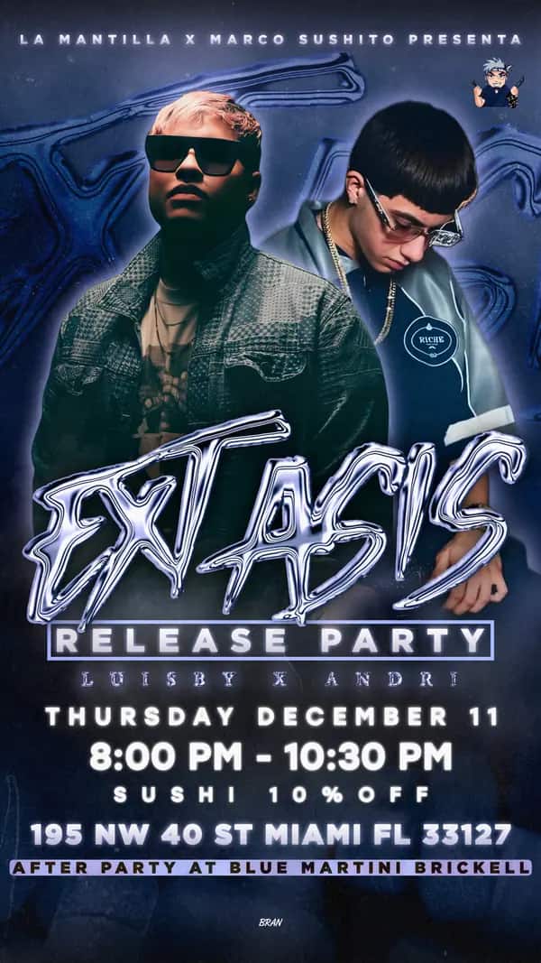 Éxtasis Release Party — Story size artwork designed by Bran Visuals for La Mantilla × Marco Sushito