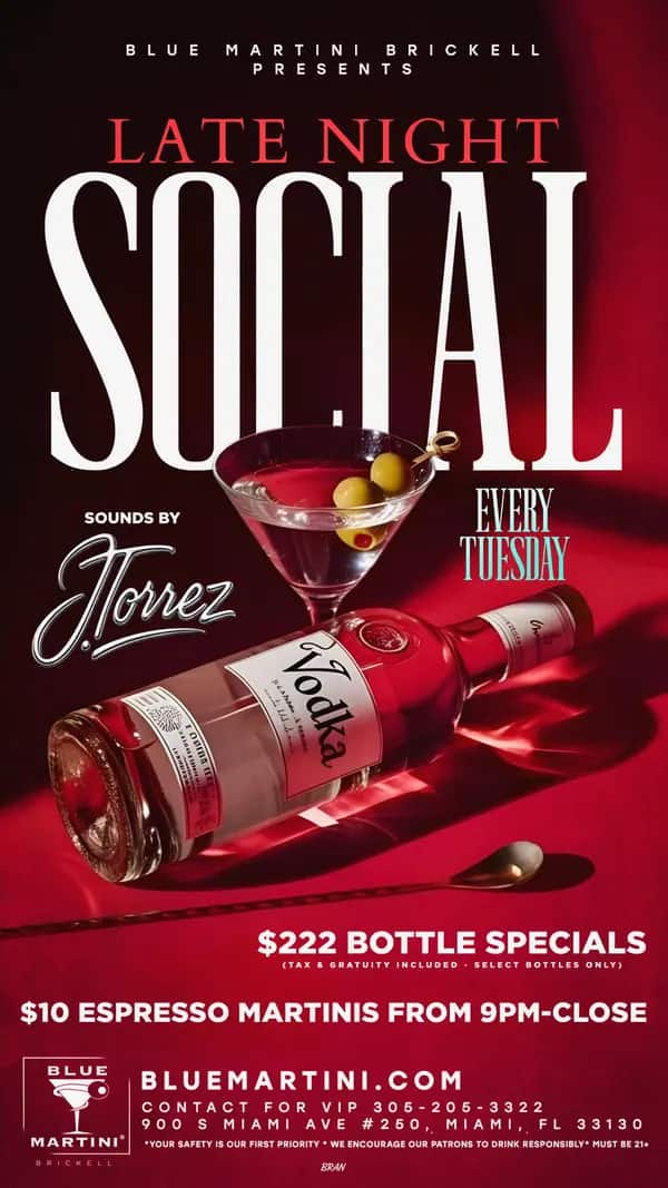 Late Night Social — Story size artwork designed by Bran Visuals for Blue Martini Brickell