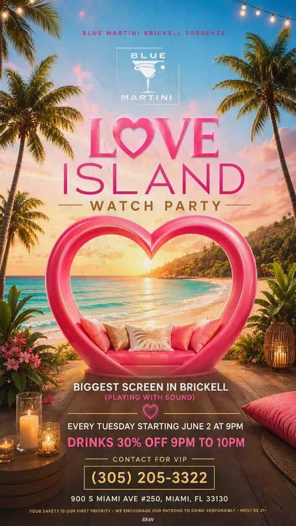 Love Island Watch Party — Story size artwork designed by Bran Visuals for Blue Martini Brickell