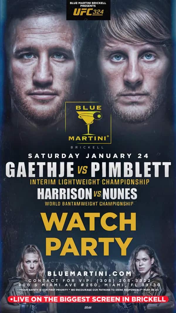 UFC 324 — Gaethje vs Pimblett — Story size artwork designed by Bran Visuals for Blue Martini Brickell