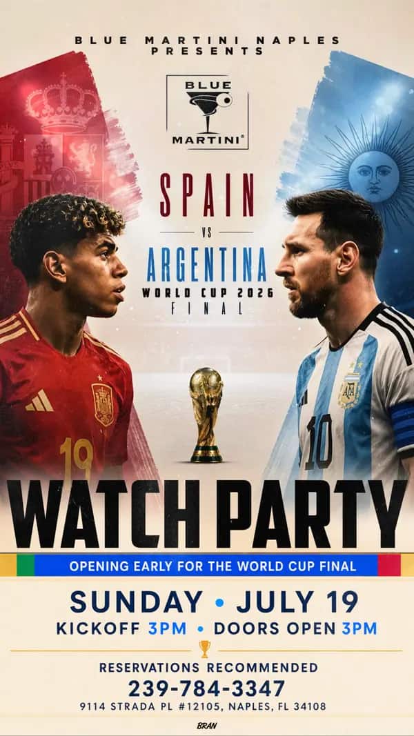World Cup Final — Spain vs Argentina — Story size artwork designed by Bran Visuals for Blue Martini Naples