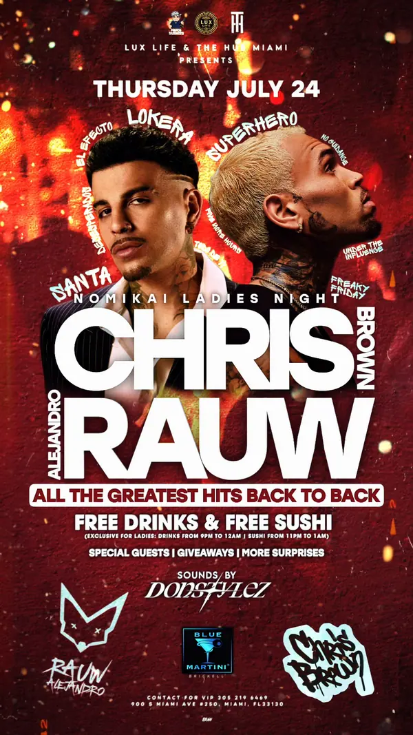 Chris Brown × Rauw Alejandro Night — Motion flyer video still designed by Bran Visuals for Lux Life & The Hub Miami