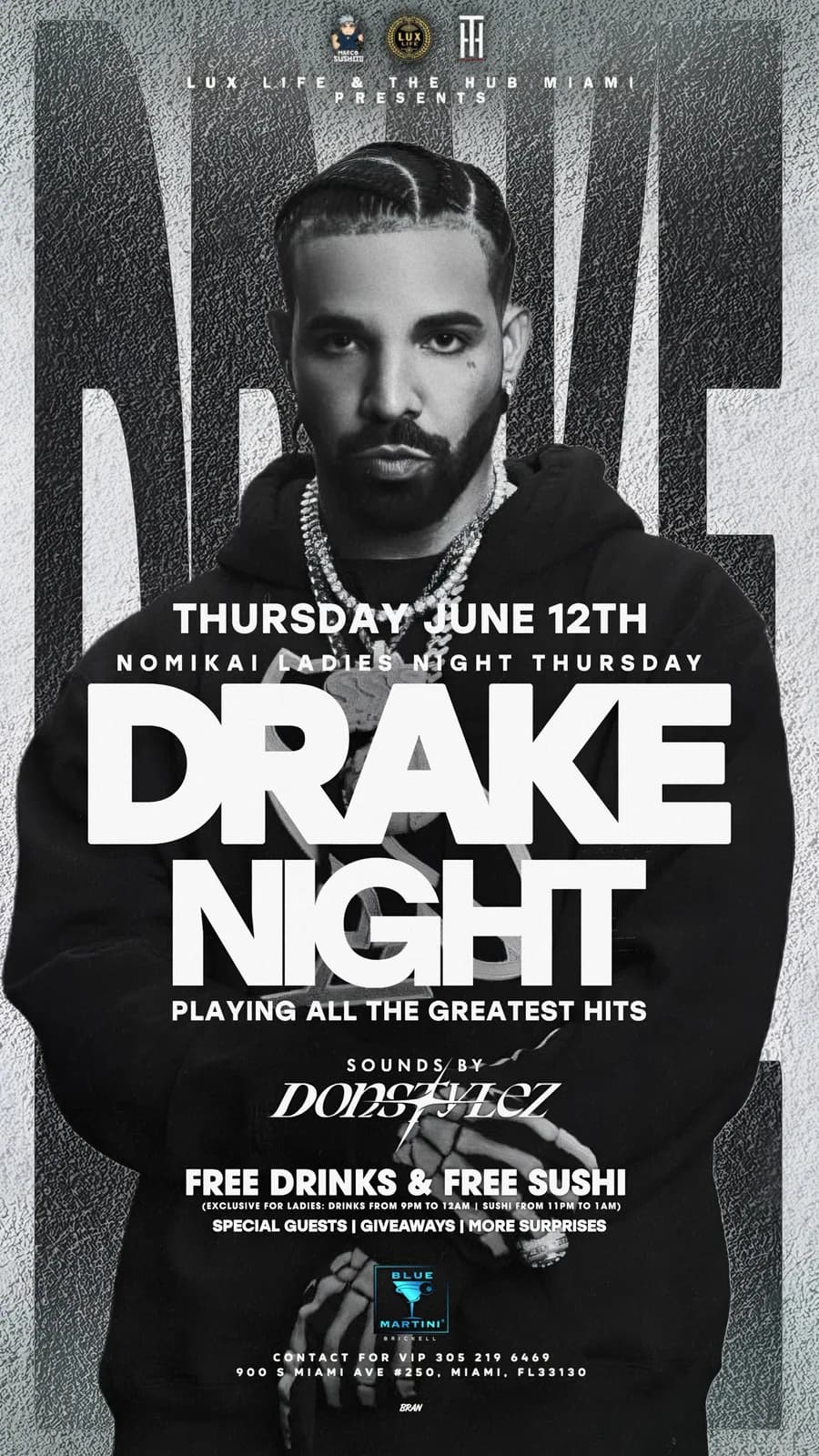 Flyer & Event Design sample — Drake Night for Lux Life & The Hub Miami