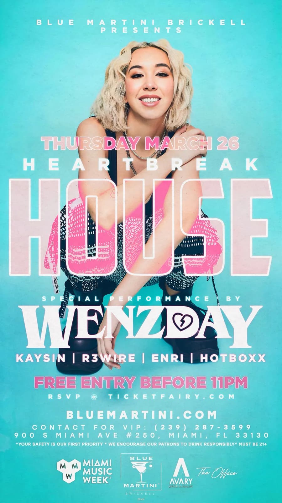 Flyer & Event Design sample — Heartbreak House — Wenzday for Blue Martini Brickell