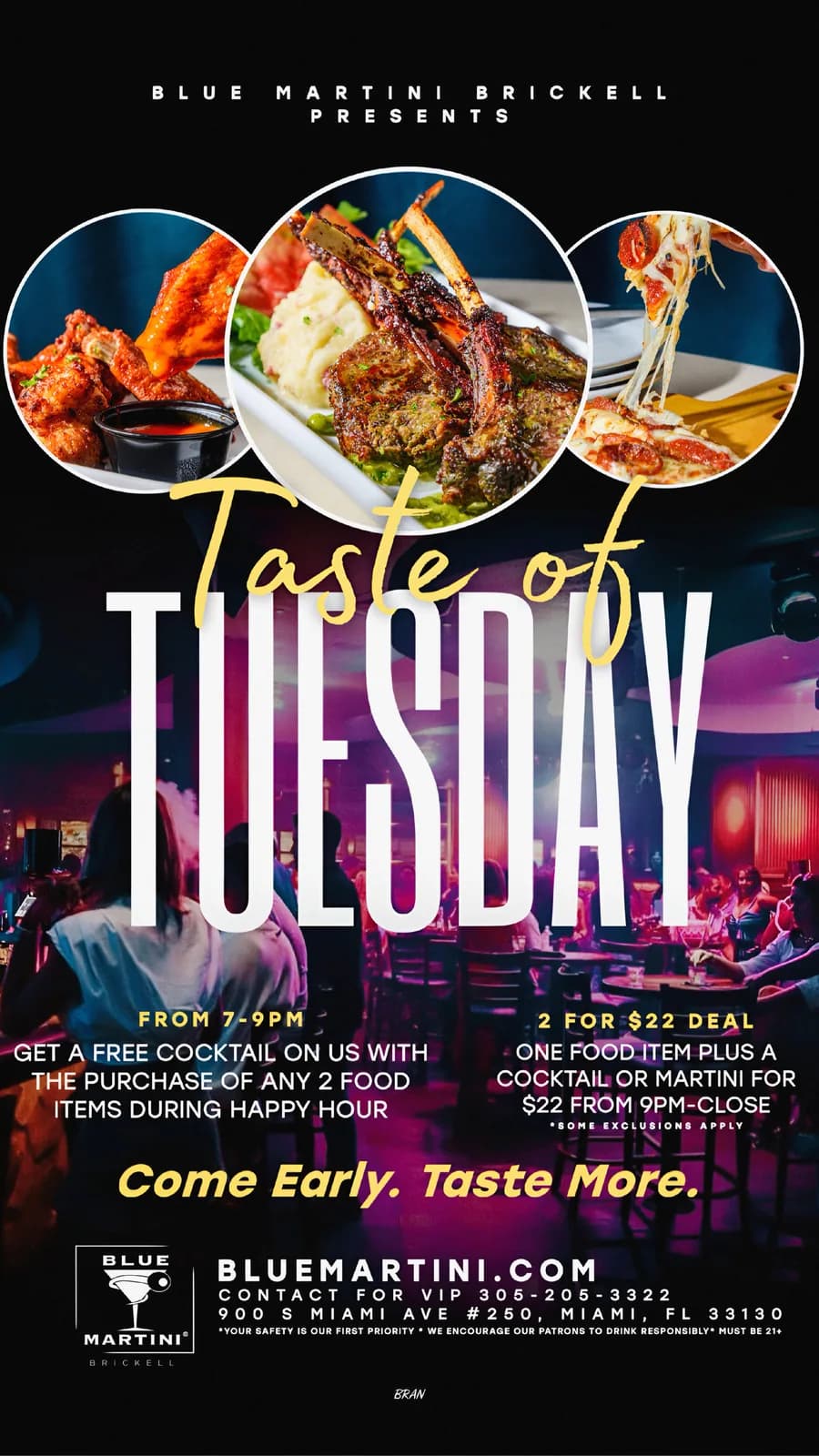 Restaurant Menus & Visual Arts sample — Taste of Tuesday for Blue Martini Brickell