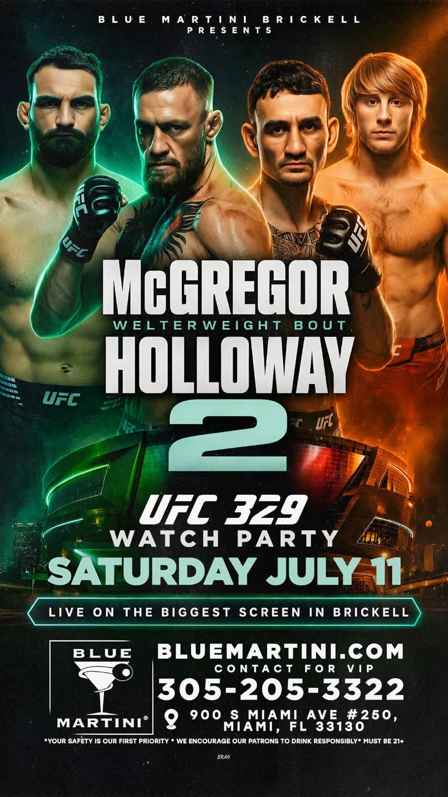 Monthly Content + Automation sample — UFC 329 — McGregor vs Holloway 2 for Blue Martini Brickell